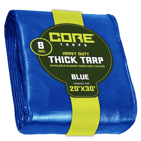 Core Tarps Heavy Duty Tarp, 30 ft x 0.5 mm H x 20 ft W, 8 Mil, Blue, Polyethylene CT-405-20X30